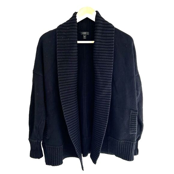 J.Crew Chunky Knit Open Front Sweater Size XS Small Black Pockets Shawl Collar - Picture 1 of 7